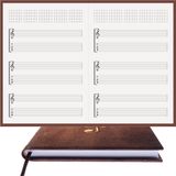 Gitar Nota Defteri (Sol ve Tab Anahtarlı, Akortlu)% 100 El Yapımı, El Dikişi, Kuşe Ciltli A/5 - Koyu Kahve