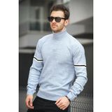 Giul Pamuk Slim Fit Şeritli Erkek Tam Balıkçı Boğazlı Kazak - Mavi - 2XL