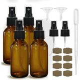 GIVAMEIHF Amber Sprey Şişeleri yaklaşık 4 oz (108ml) Amber Küçük Boş Sprey Şişesi İnce Sis Spreyi Doldurulabilir Kaplar, 4'lü Set, Dahil 6 Yağmurlama, 2 Huni, 1 Damlalık, 8 Etiket