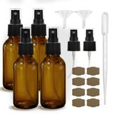 GIVAMEIHF Amber Sprey Şişeleri yaklaşık 4 oz (108ml) Amber Küçük Boş Sprey Şişesi İnce Sis Spreyi Doldurulabilir Kaplar, 4'lü Set, Dahil 6 Yağmurlama, 2 Huni, 1 Damlalık, 8 Etiket