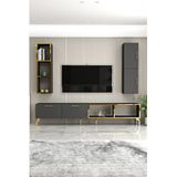 Givayo Mobilya Asna Tv Ünitesi Dolaplı 180 Cm Antrasit Altın