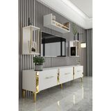 Givayo Mobilya Laura Modern Tasarımlı Tv Ünitesi 180 cm Suntalam Malzeme Beyaz Gold Renk - Beyaz - Gold