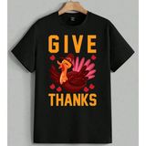 Give Thanks Hindi Tavuk Sukran Baskılı Unisex Erkek Kadın Oversize Tişört Siyah