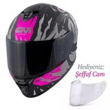 Gıvı 50.X Sharkbıte Mat Siyah-Gri-Pembe Kask (Siyah+Şeffaf Camlı)