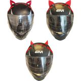 Givi Kask Süsü -3 Lü Set Kedi Kulağı,kask Boynuzu ve Rüzgar Tutmaz Kedi Kulağı Sağ Sol Takım-Kırmızı Setkırmızı, One Size