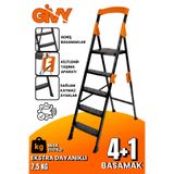 Givy Primo 4+1 Basamaklı Katlanır Merdiven | Ev Tipi Kaymaz Plastik Geniş Basamaklı 4+1 Merdiven