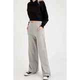 giyadda Gri Bol Paça Triko Toparlayıcı Yüksek Bel Cepli Sweatpants Eşofman Altı / Pantolon
