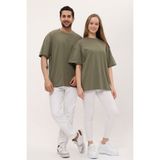giyadda Unisex Haki Oversize Bol Kalıp Basic T-Shirt (Sevgili Çift Kombini Tavsiyesi) - Açık Haki - XL
