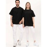 giyadda Unisex Siyah Oversize Bol Kalıp Basic T-Shirt (Sevgili Çift Kombini Tavsiyesi) - 01-Siyah