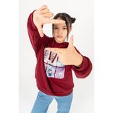 Giyicem Kız Çocuk Labubu Baskılı 3 Iplik Kışlık Şardonsuz Sweatshirt 4540 - Bordo - 8 Yaş