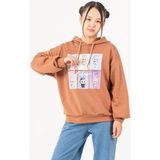 Giyicem Kız Çocuk Labubu Baskılı 3 Iplik Kışlık Şardonsuz Sweatshirt 4540 - Kahve - 10 Yaş