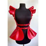 Giyim Deri Elbise Harness, Şık Mini Deri Elbise, Prenses Deri Elbise - BRF1001 - Kırmızı