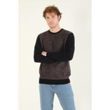 Giyim Dünyası Erkek Kendinden Desenli Sıfır Yaka Kazak Kahverengi