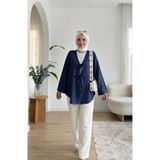 Giyim Gezegeni Lacivert Önü Bağlamalı Mevsimlik Kimono Kaftan Tesettür Tunik Şık Rahat Ceket Gündelik Stil Yeni Sezon Moda