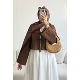 Giyim Gezegeni Önü Bağlamalı 2 Bağcıklı Kahverengi Kimono Gömlek Modern Tesettür Şık Yeni Sezon Kimono Gömlek