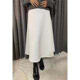 Giyim Odası Kadın Beyaz Scuba Kumaş Kloş Etek 94-95CM Uzunluk Lastikli Bel ile Şık ve Rahat Tasarım - 4XL