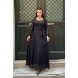 giyimmasalı Dantel Kumaş Kare Yaka Elbise - SİYAH