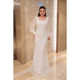 giyimmasalı Ful Boncuklu Kolları Şifon Elbise - BEYAZ
