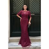 giyimmasalı Full Boncuklu Kumaş Tasarım Elbise - BORDO