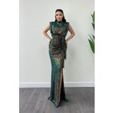 giyimmasalı Pul Payet Kumaş Büzgü Detaylı Abiye Elbise - BRONZ