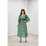 giyimmasalı Şifon Kumaş Yarasa Kol Midi Elbise Yeşil - 42