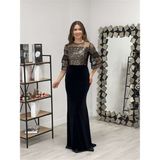 giyimmasalı Üst Payet Alt Kadife Abiye Elbise - Bronz - 34