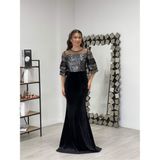 giyimmasalı Üst Payet Alt Kadife Abiye Elbise - Gümüş - 36