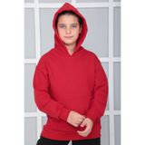 Giyimod Erkek Çocuk Kırmızı Kapüşonlu 3 iplik Şardonlu Polarlı Rahat Kesim Sweatshirt S402KRM