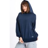 Giyimod Kadın Lacivert Kapüşonlu 3 Iplik Şardonsuz Polarsız Reglan Kol Sweatshirt S-104