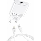 Giyitec GAN25 25W Hızlı Şarj Cihazı Seti + Type-C To Lightning Kablo - iPhone 14 / 13 / 12 / 11 / x / 8 Uyumlu Hızlı Şarj Aleti - Beyaz