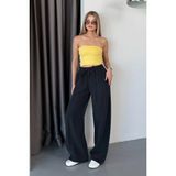 Giysa Kadın Beli Ayarlanabilir çift Cepli Bol Paça pantolon Siyah - MW0001515
