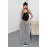 Giysa Kadın Beli Lastikli Bol Paça Çizgili Pantolon Siyah - 26Y 5004 - XL