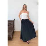 Giysa Kadın Beli Lastikli Çift Cepli Uzun Etek Siyah - MS0001766