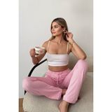 Giysa Kadın Beli Lastikli Çizgili desenli Pijama Altı Pembe - 2059 - Pembe Çizgili - XL
