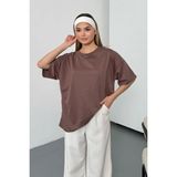GİYSA Kadın Bisiklet Yaka Uğur Böceği Aksesuarlı 2İp T-Shirt Açık Kahverengi - 26Y 26608