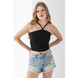 Giysa Kadın Çapraz Askılı Dantel Detaylı Crop Body Siyah - Ms0000309 Siyah