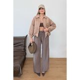 Giysa Kadın Gömlek Yaka Fermuarlı Çift Cepli Süet Ceket Taş - 0733 - XL