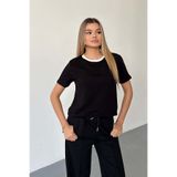 GİYSA Kadın Kısa Kollu 3İp Basic Sweatshirt Siyah - MS0001429