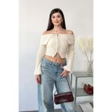GİYSA Kadın Madonna Yaka Fermuarlı Hırka Krem - 27K 2603