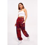 Giysa Kırmızı Etnik Desenli Kadın Şalvar Yoga Pantolonu %100 Viskon Çift Cepli - 2460