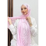 GİYZAMİLA Asimetrik Kare Desen Şal Pembe