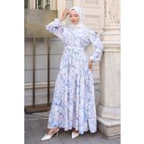 giyze Desenli Tesettür Elbise Lila 555
