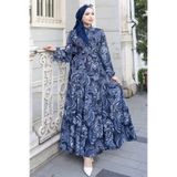 giyze Desenli Tesettür Jessica Elbise B587 Lacivert