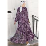 giyze Desenli Tesettür Jessica Elbise B587 Mor