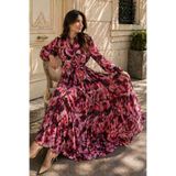 giyze Desenli Tesettür Jessica Elbise B607 Fuşya