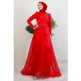 giz astore Eliza Tesettür Abiye Kırmızı