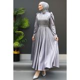 giz astore Güneş Tesettür Abiye Gri