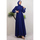 giz astore Roza Detay Şifon Elbise Gece Mavi