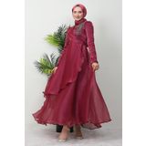 giz astore Taşlı Organze Abiye Fuşya