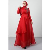 giz astore Taşlı Organze Abiye Kırmızı